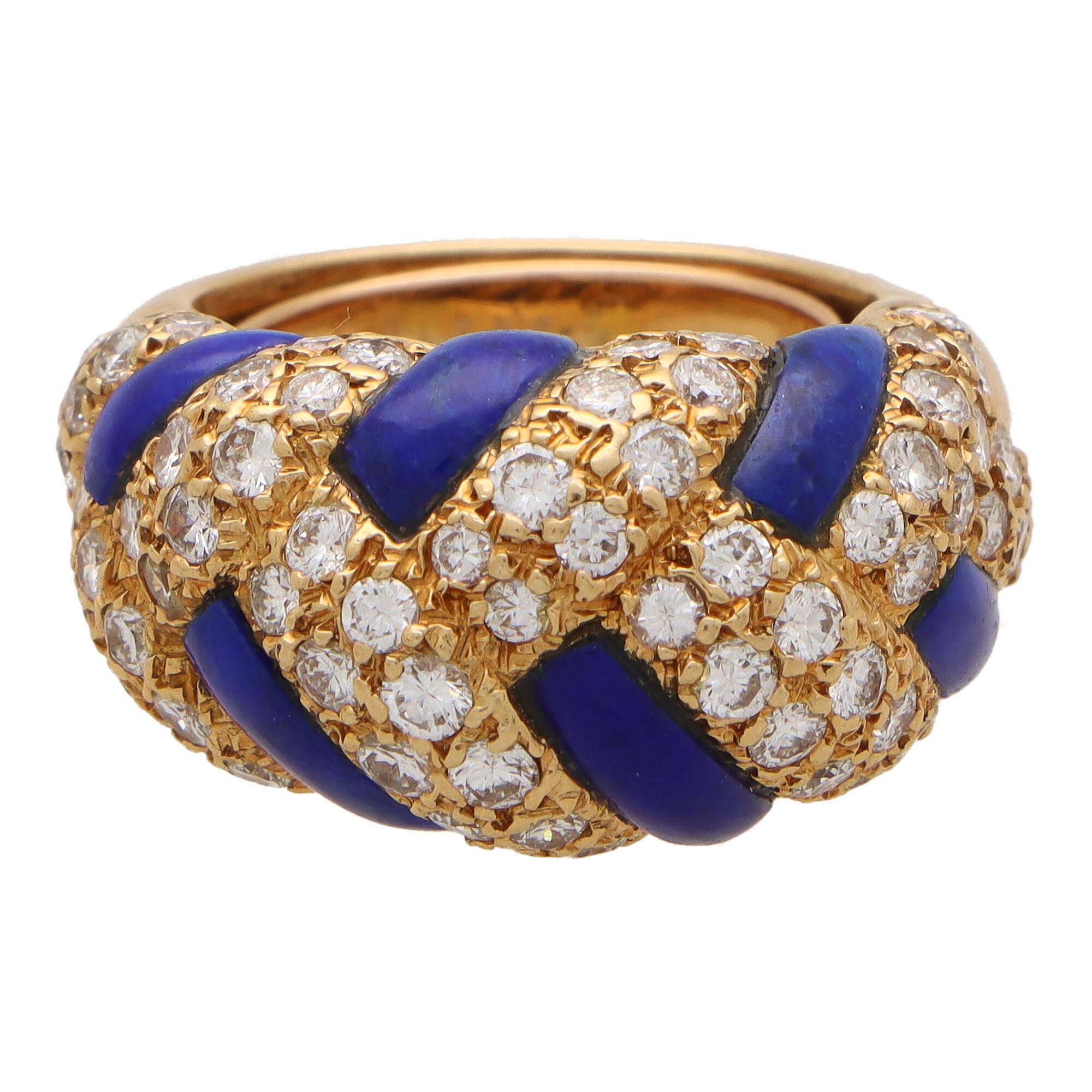  Vintage 1980's Van Cleef & Arpels Lapis and Diamond Dress Ring In Excellent Condition For Sale In London, GB