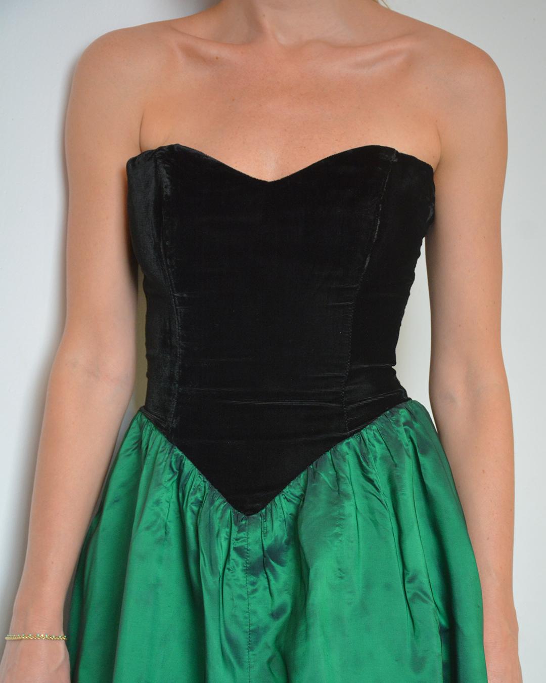 Vintage 1980s Velvet Basque-Waist Party Dress with Bow Detail 6