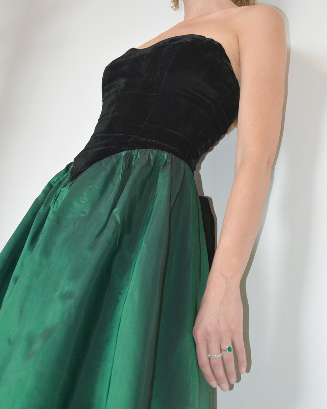 Vintage 1980s Velvet Basque-Waist Party Dress with Bow Detail 1