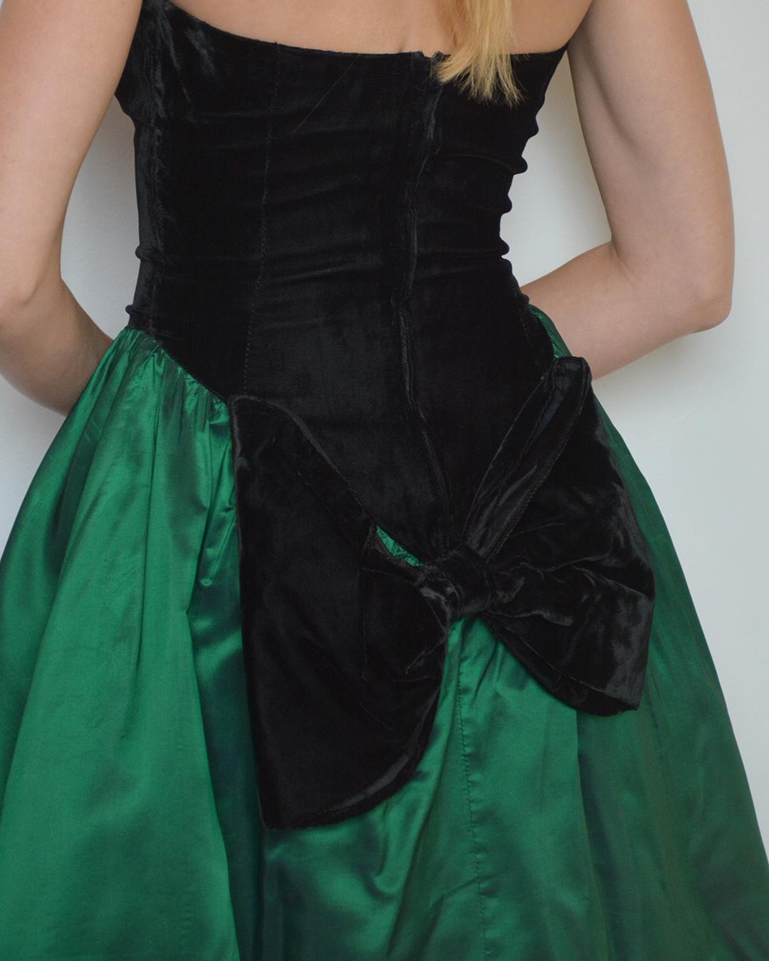 Vintage 1980s Velvet Basque-Waist Party Dress with Bow Detail 3