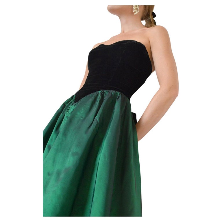 Vintage 1980s Velvet Basque-Waist Party Dress with Bow Detail at 1stDibs