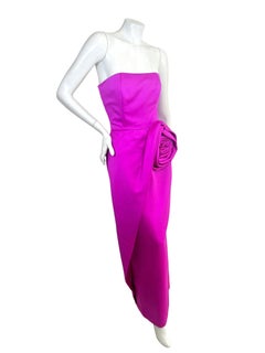 Vintage 1980s Victor Costa for Saks Strapless Fuchsia Rosette Evening Gown US 4