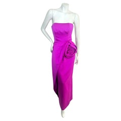 Vintage 1980s Victor Costa for Saks Strapless Fuchsia Rosette Evening Gown US 4
