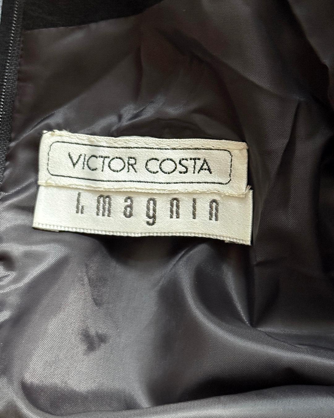 Vestido de manga larga con falda Victor Costa vintage de los años 80 7
