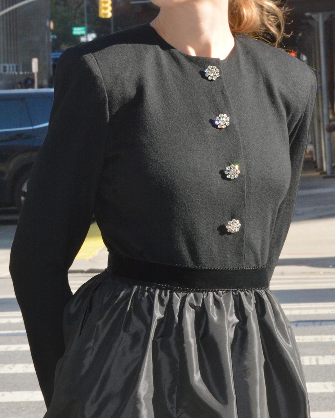 Vestido de manga larga con falda Victor Costa vintage de los años 80 1