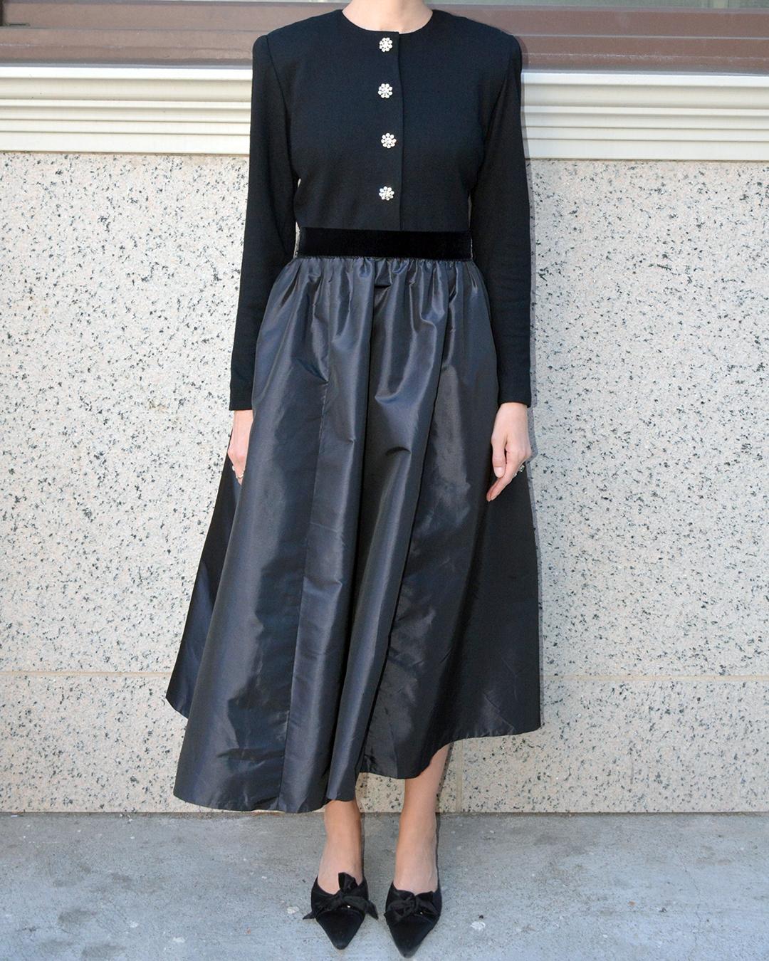 Vestido de manga larga con falda Victor Costa vintage de los años 80 2