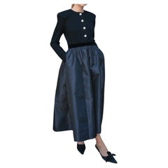 Vestido de manga larga con falda Victor Costa vintage de los años 80