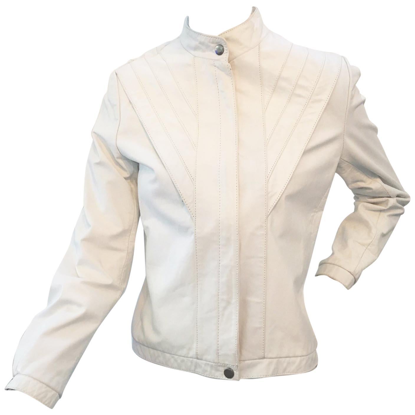 Vintage 1980s White Leather Jacket by Casablanca