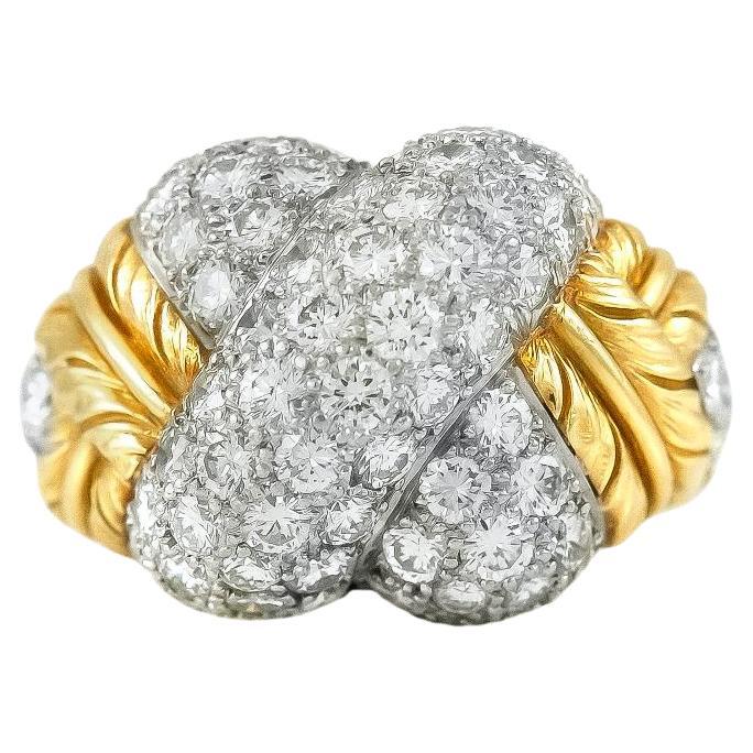 Vintage 1980s Yellow Gold and Diamond Knot Ring