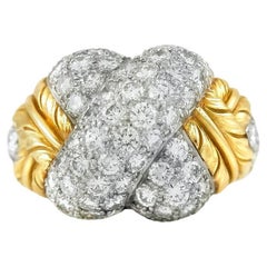 Anello Vintage anni '80 in oro giallo e diamanti a nodo