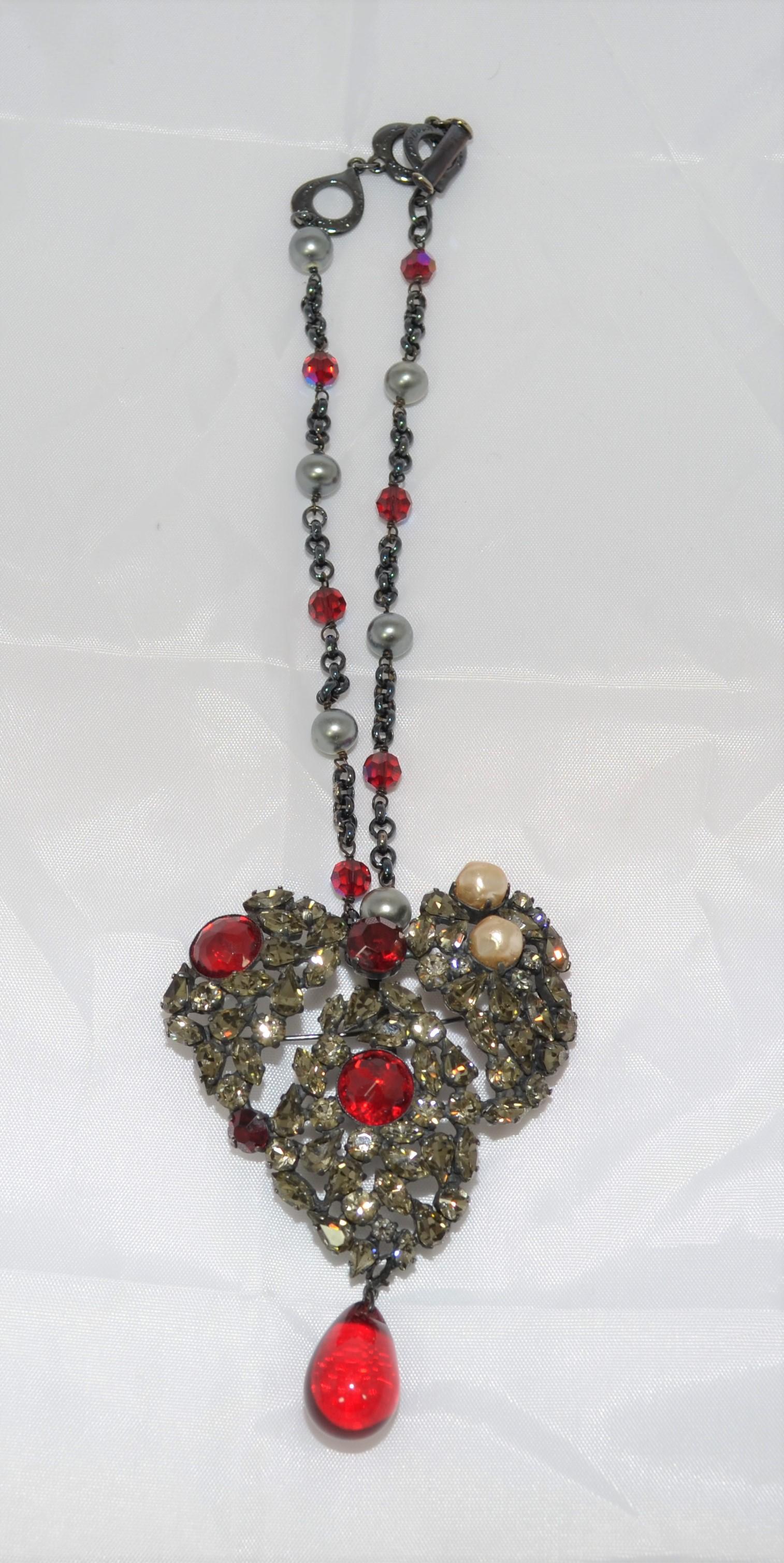 Vintage 1980's YSL Rive Gauche Heart Brooch/Pendant with Pearls In Good Condition In Carmel, CA