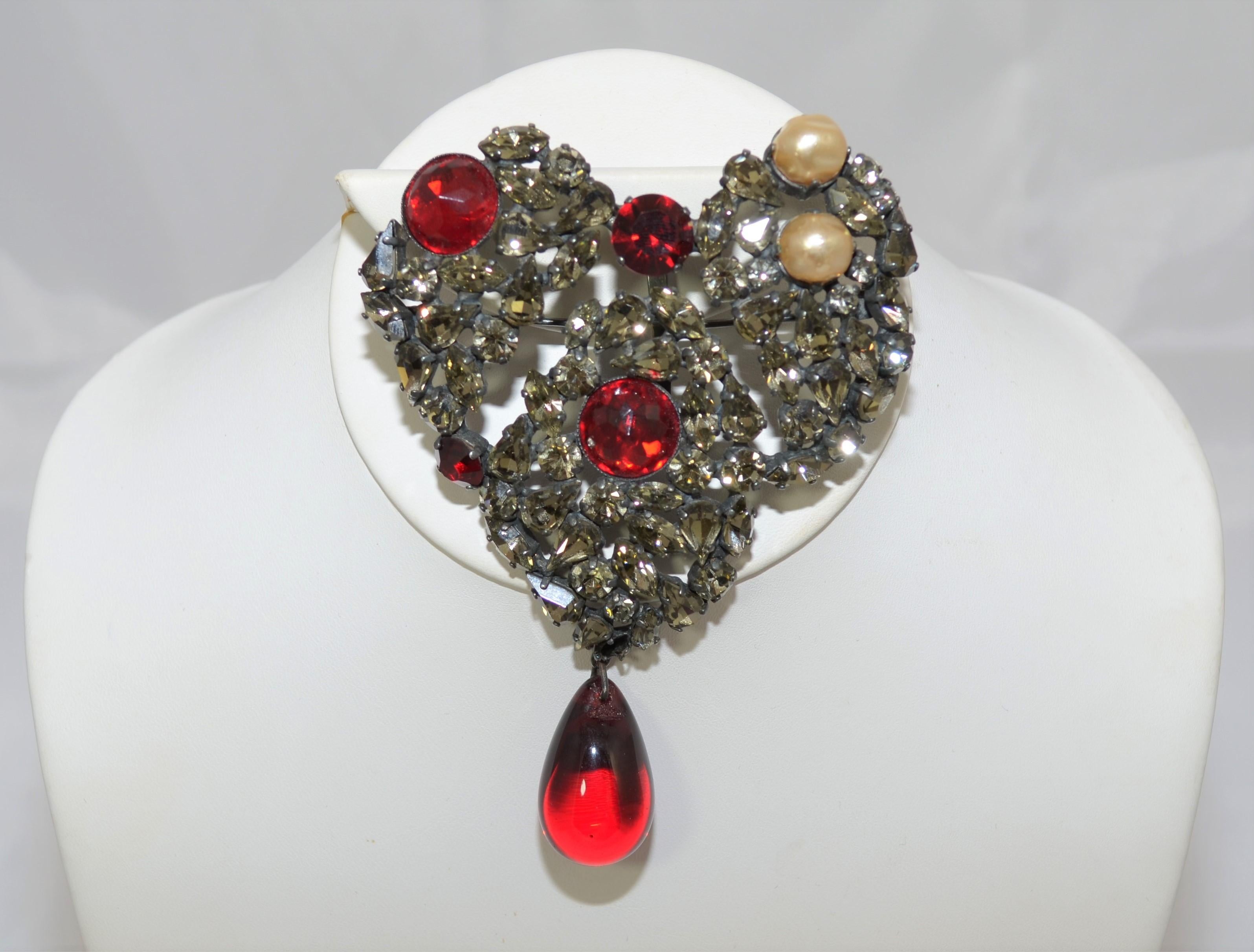 Vintage 1980's YSL Rive Gauche Heart Brooch/Pendant with Pearls 1