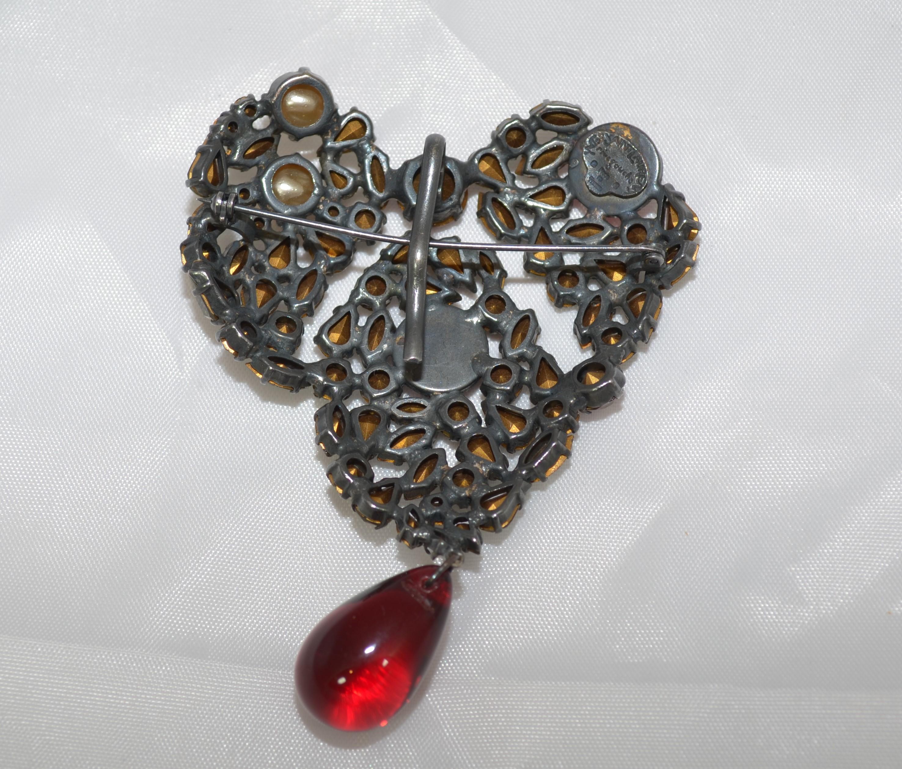 Vintage 1980's YSL Rive Gauche Heart Brooch/Pendant with Pearls 4
