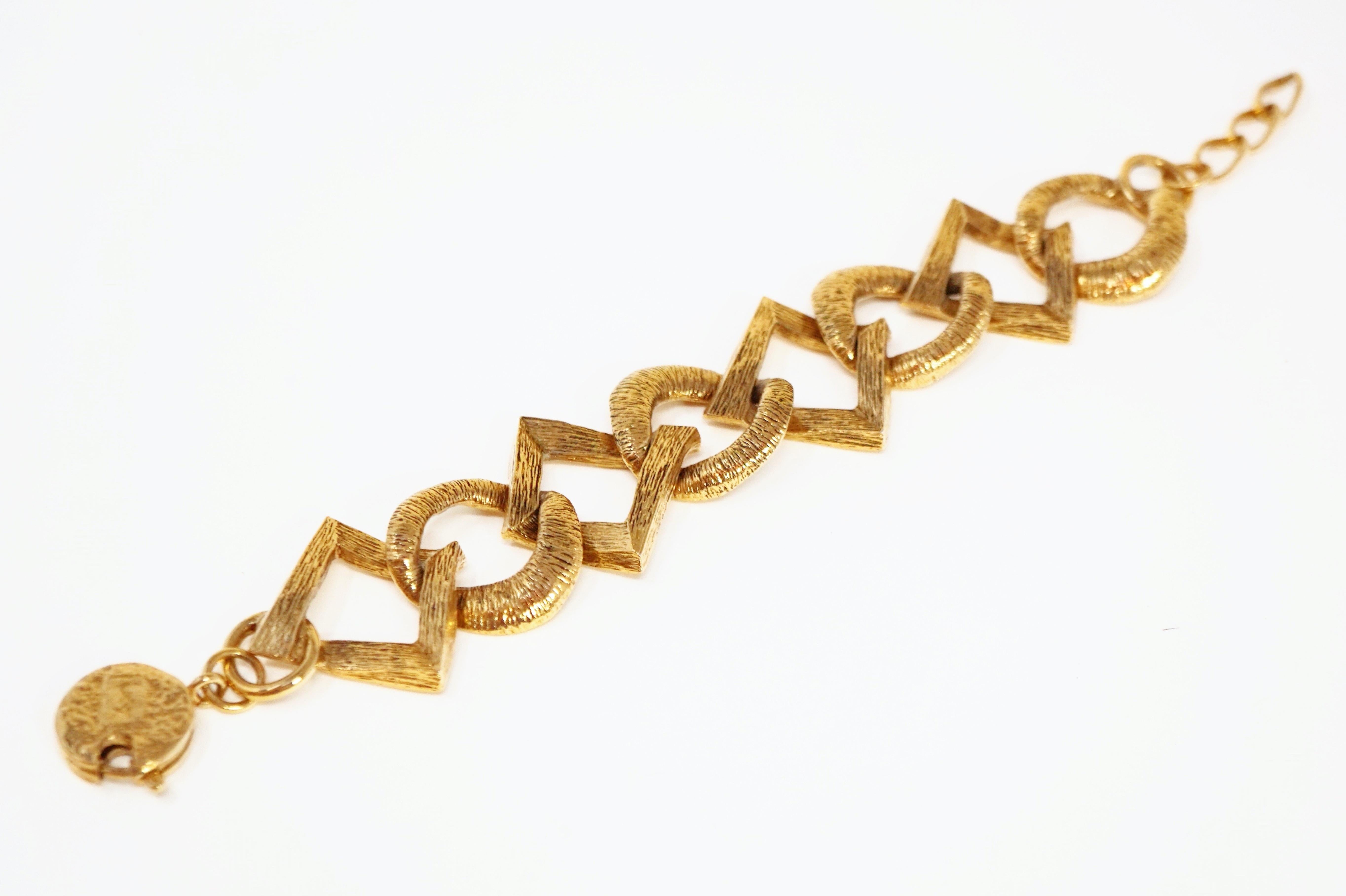 Vintage 1980s YSL Yves Saint Laurent Geometric Link Bracelet, Signed In Excellent Condition In McKinney, TX