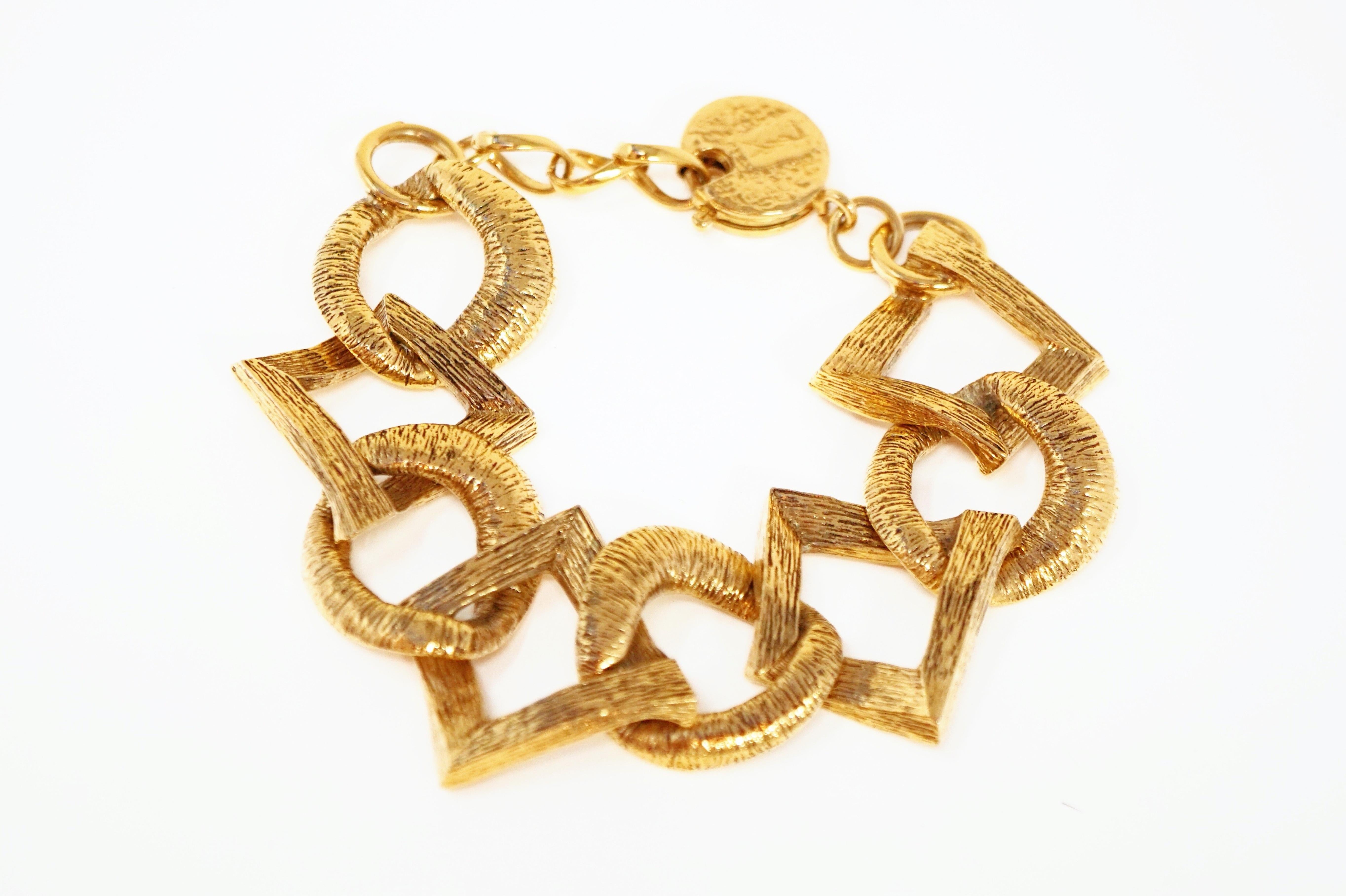 Vintage 1980s YSL Yves Saint Laurent Geometric Link Bracelet, Signed 4