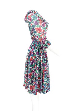 Vintage 1980s Yves Saint Laurent Floral Cotton Tiered Midi Skirt Set