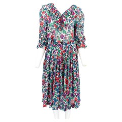 Vintage 1980s Yves Saint Laurent Floral Cotton Tiered Midi Skirt Set