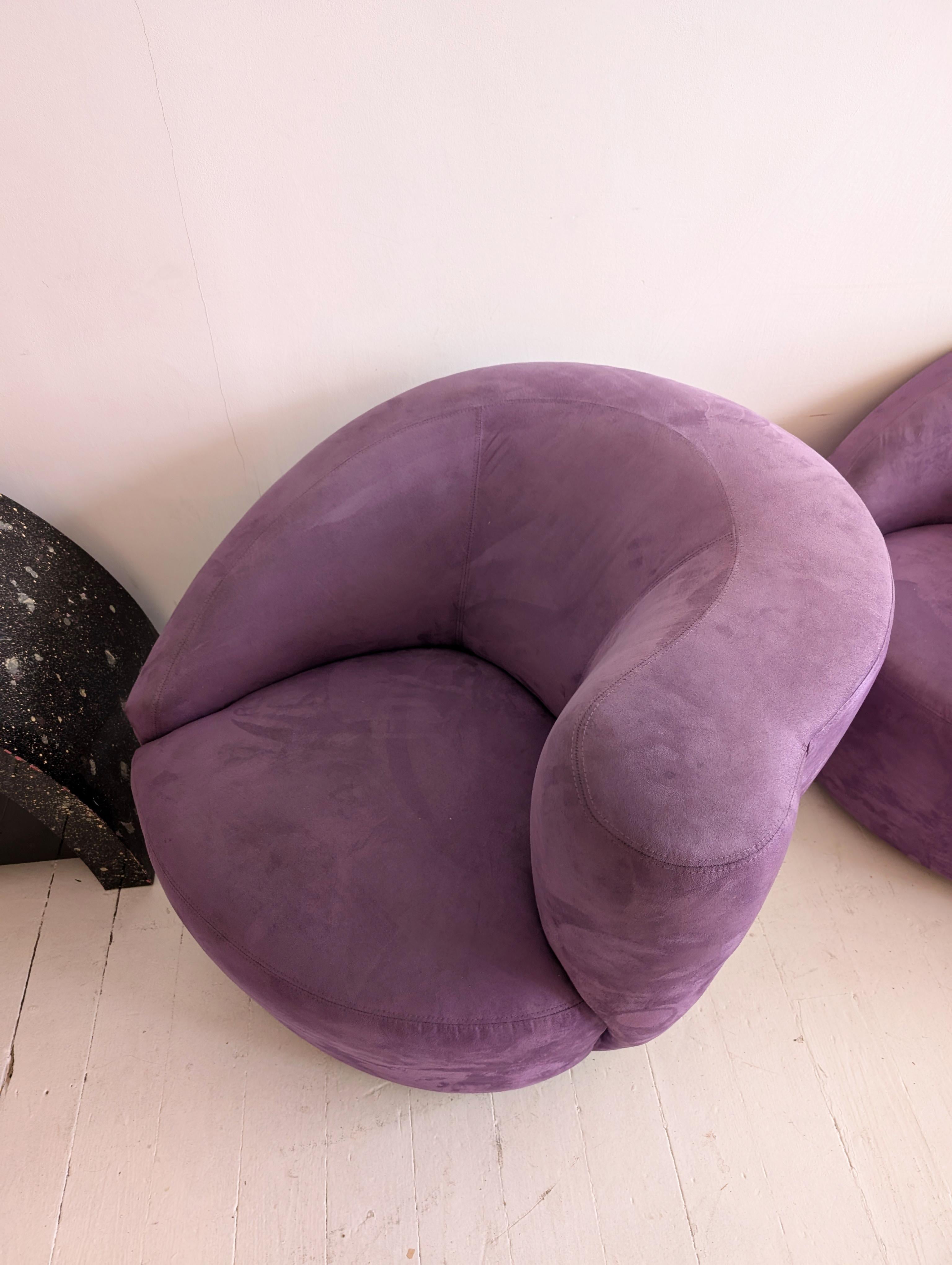 Sedie girevoli asimmetriche anni '80 in lavanda, postmoderne, 2 disponibili In condizioni buone in vendita a Hastings, GB