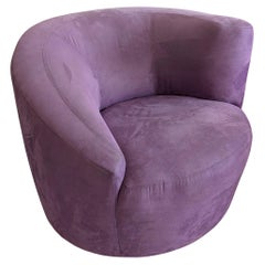 Vintage 1980s asymmetric lavender swivel lounge chairs, postmodern, 2 available