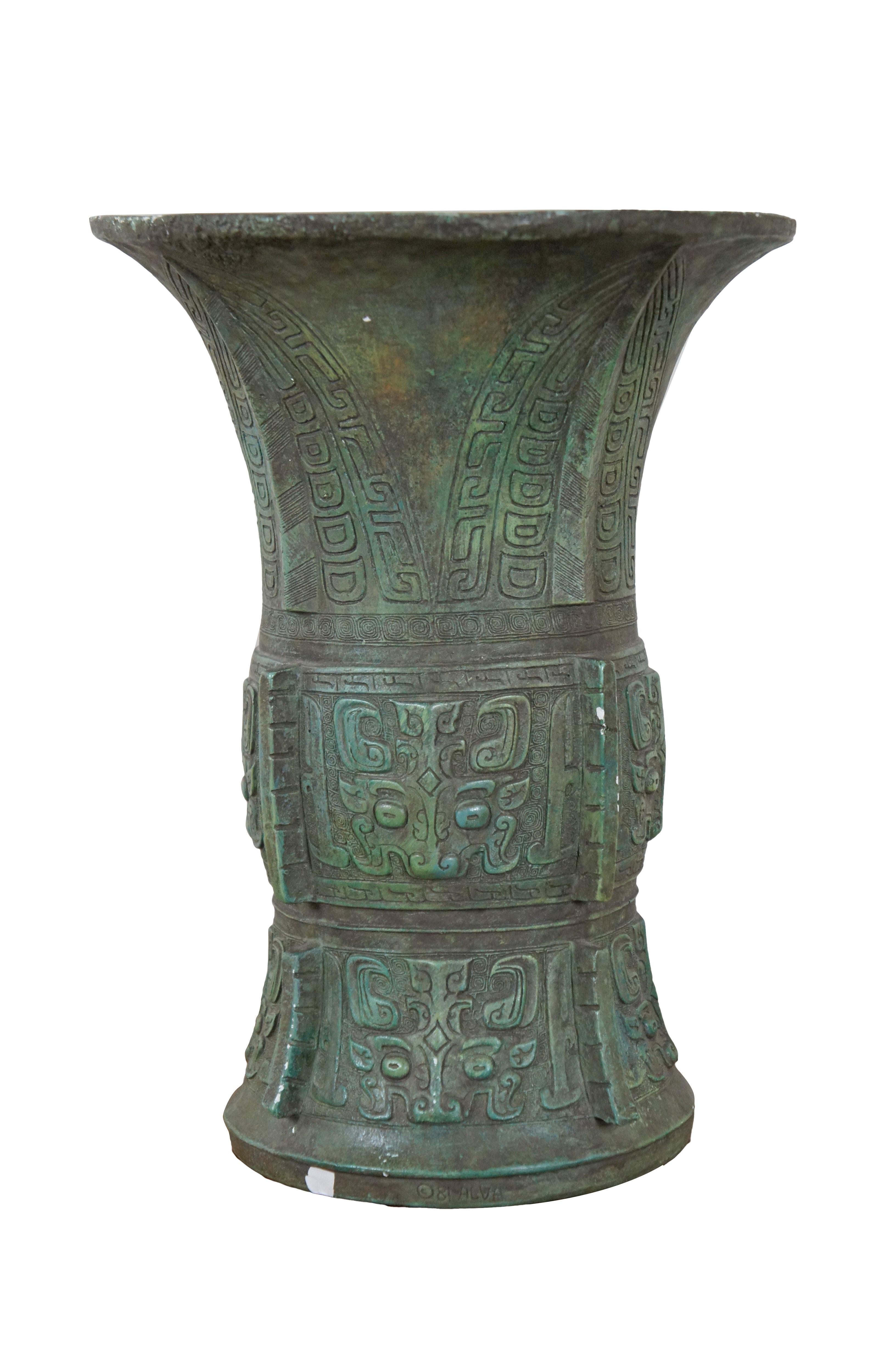 Chinoiserie Vintage 1981 Alva Studios Chinese Mayan Chalkware Flower Vase Wine Vessel 12”