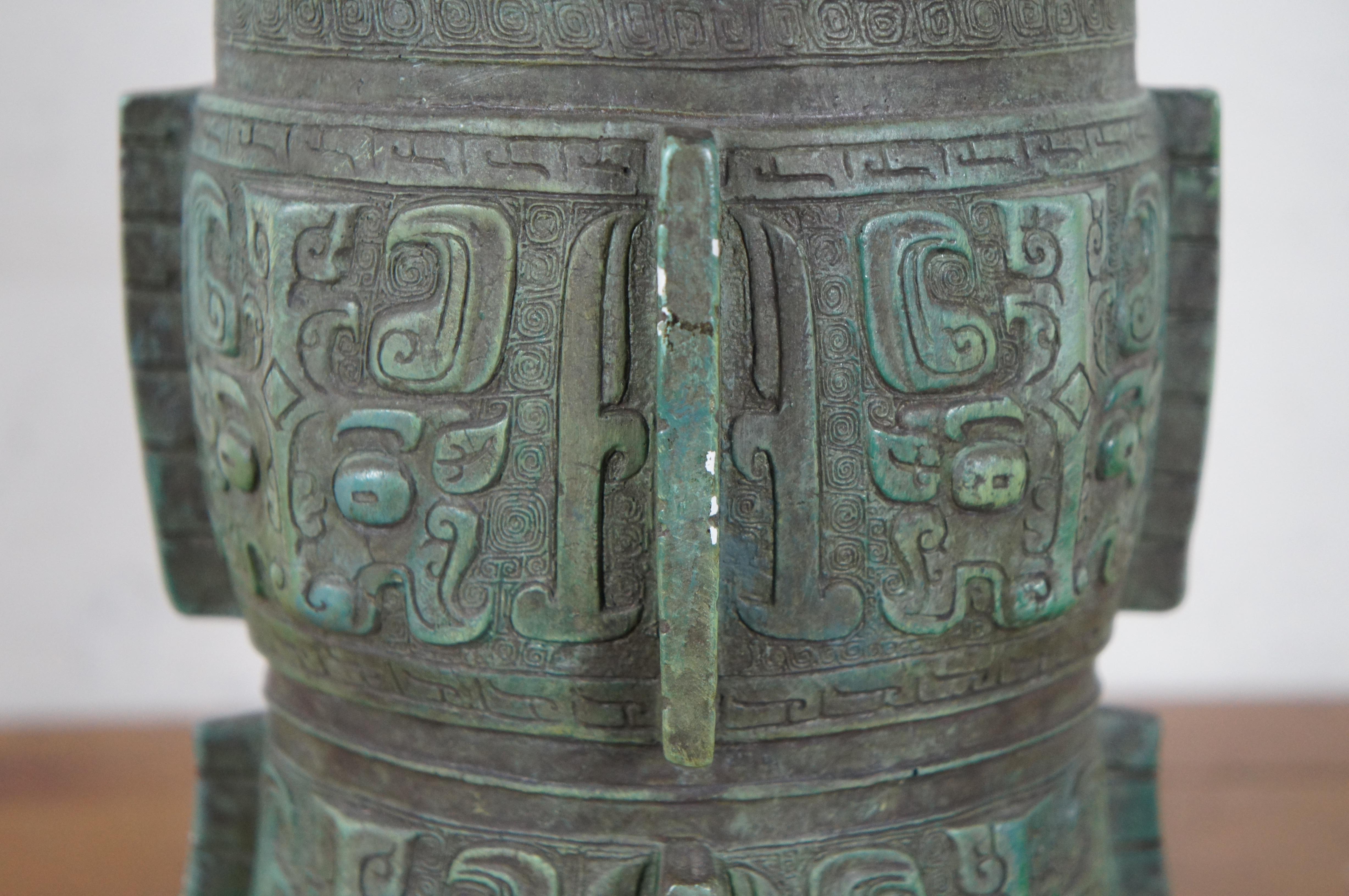 Late 20th Century Vintage 1981 Alva Studios Chinese Mayan Chalkware Flower Vase Wine Vessel 12”
