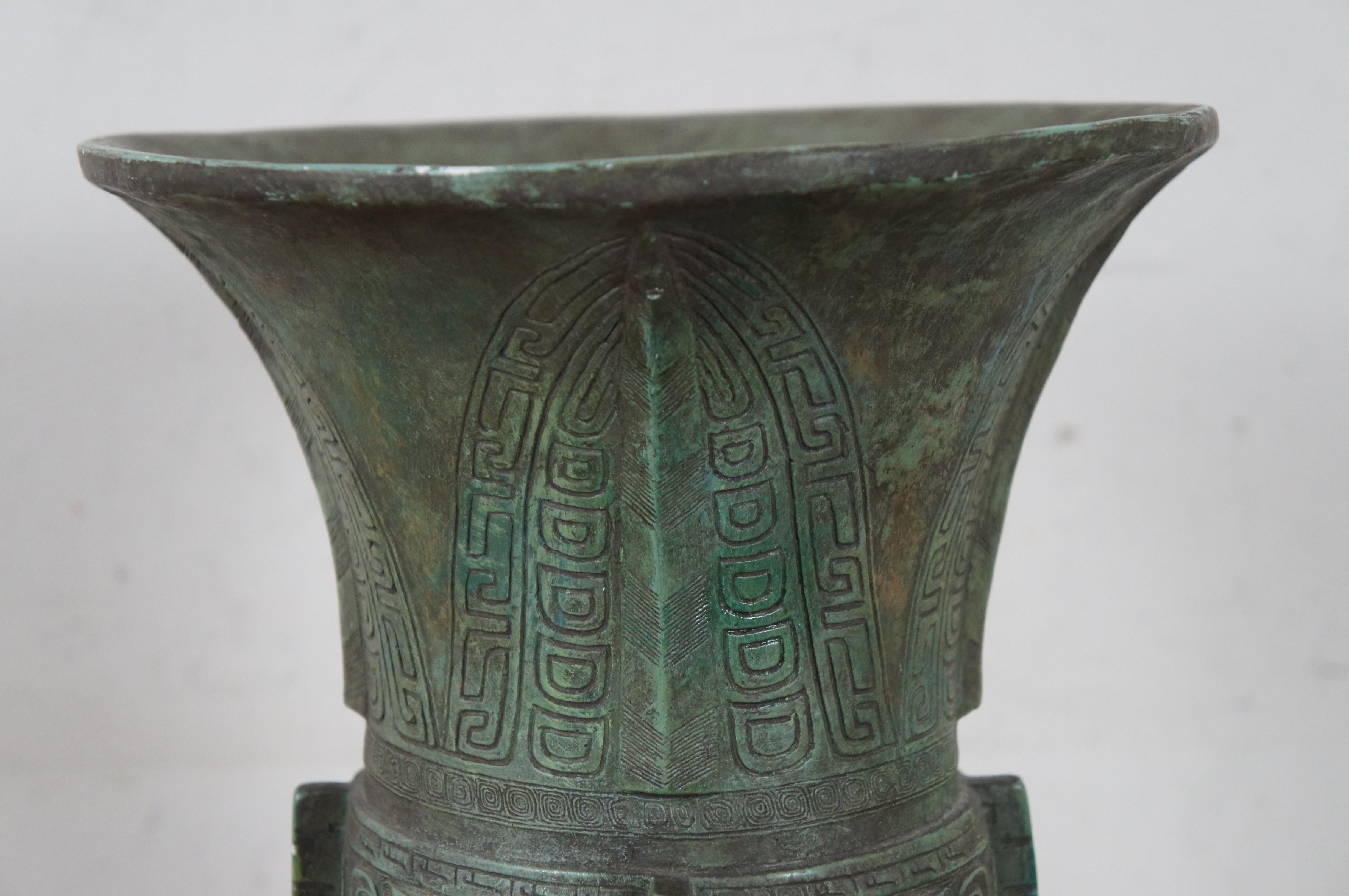 Plaster Vintage 1981 Alva Studios Chinese Mayan Chalkware Flower Vase Wine Vessel 12”