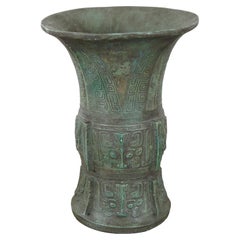 Vintage 1981 Alva Studios Chinese Mayan Chalkware Flower Vase Wine Vessel 12”