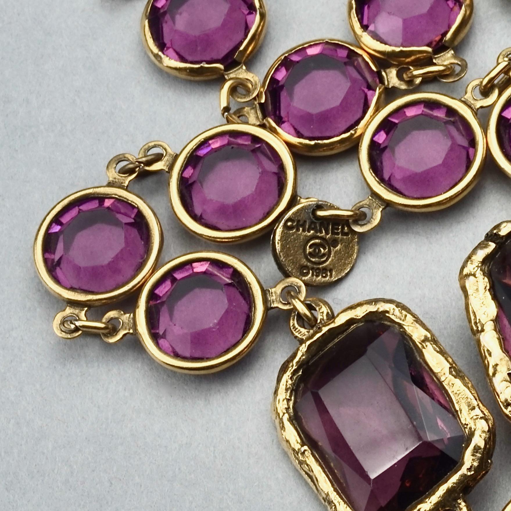 Vintage 1981 CHANEL Chicklet Amethyst Crystal Bezel 66