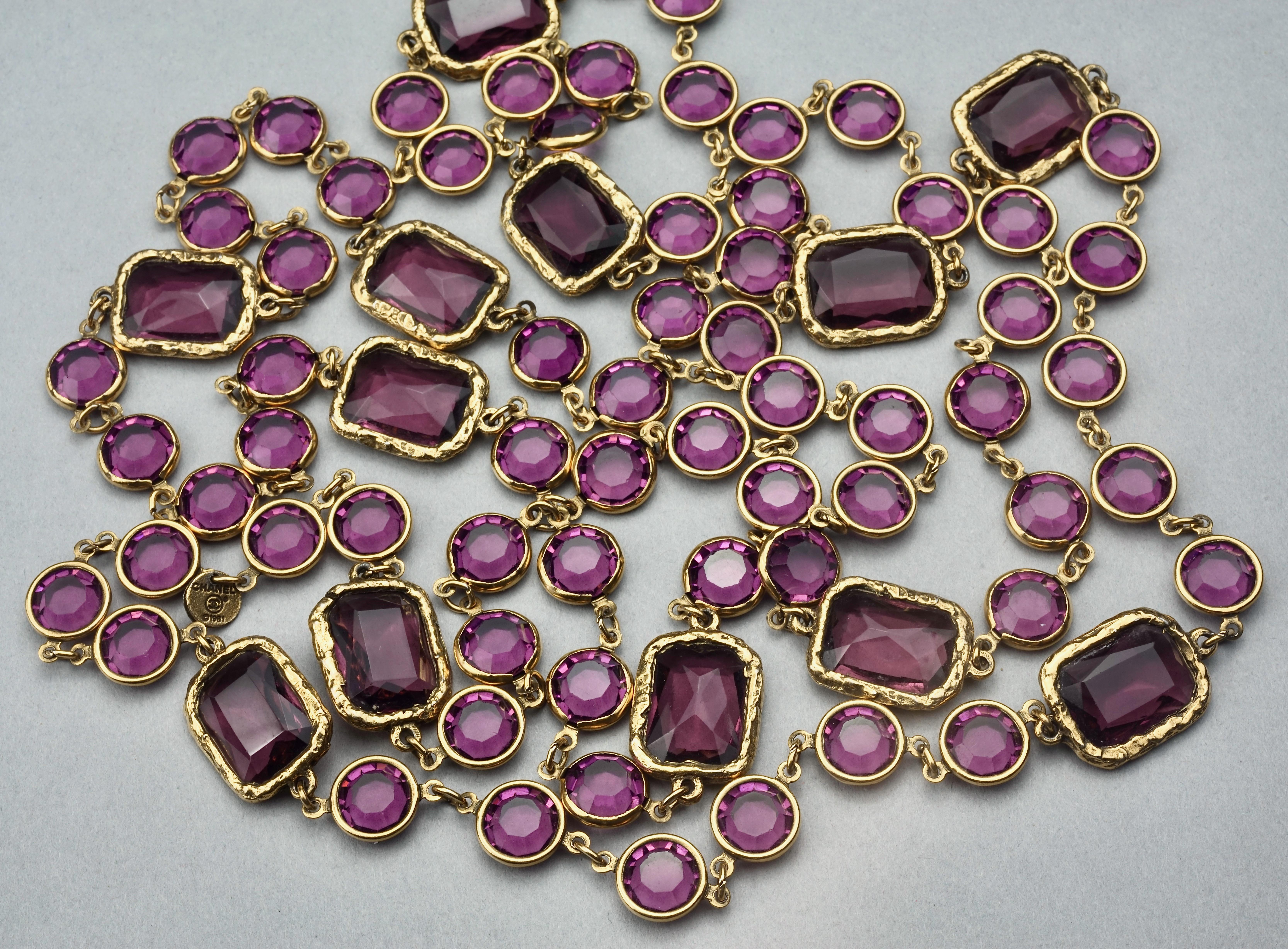 Vintage 1981 CHANEL Chicklet Amethyst Crystal Bezel 66