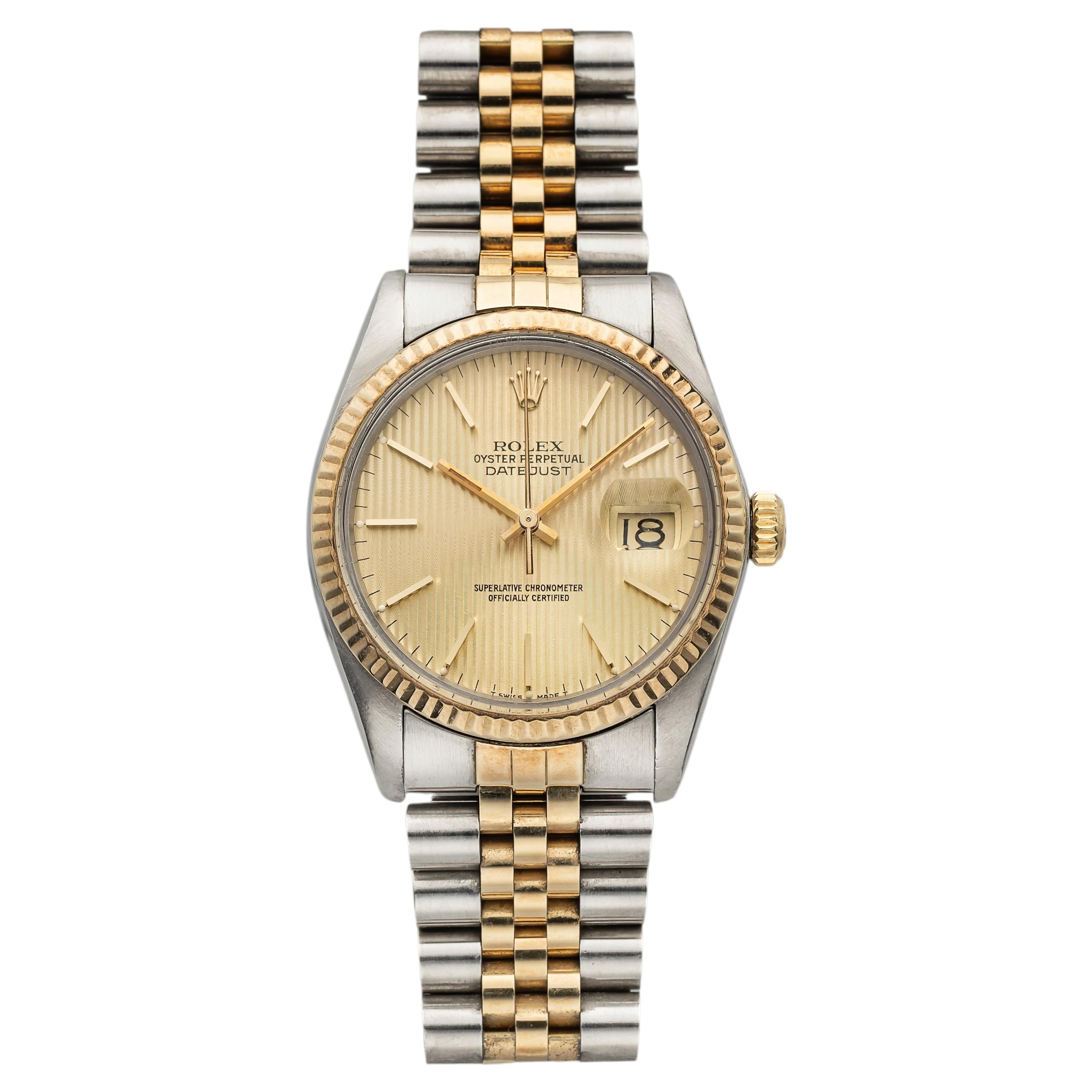 Rolex Datejust 16013 de 1981, de dos tonos, con esfera «Tapestry» color champán, automático, 36 mm