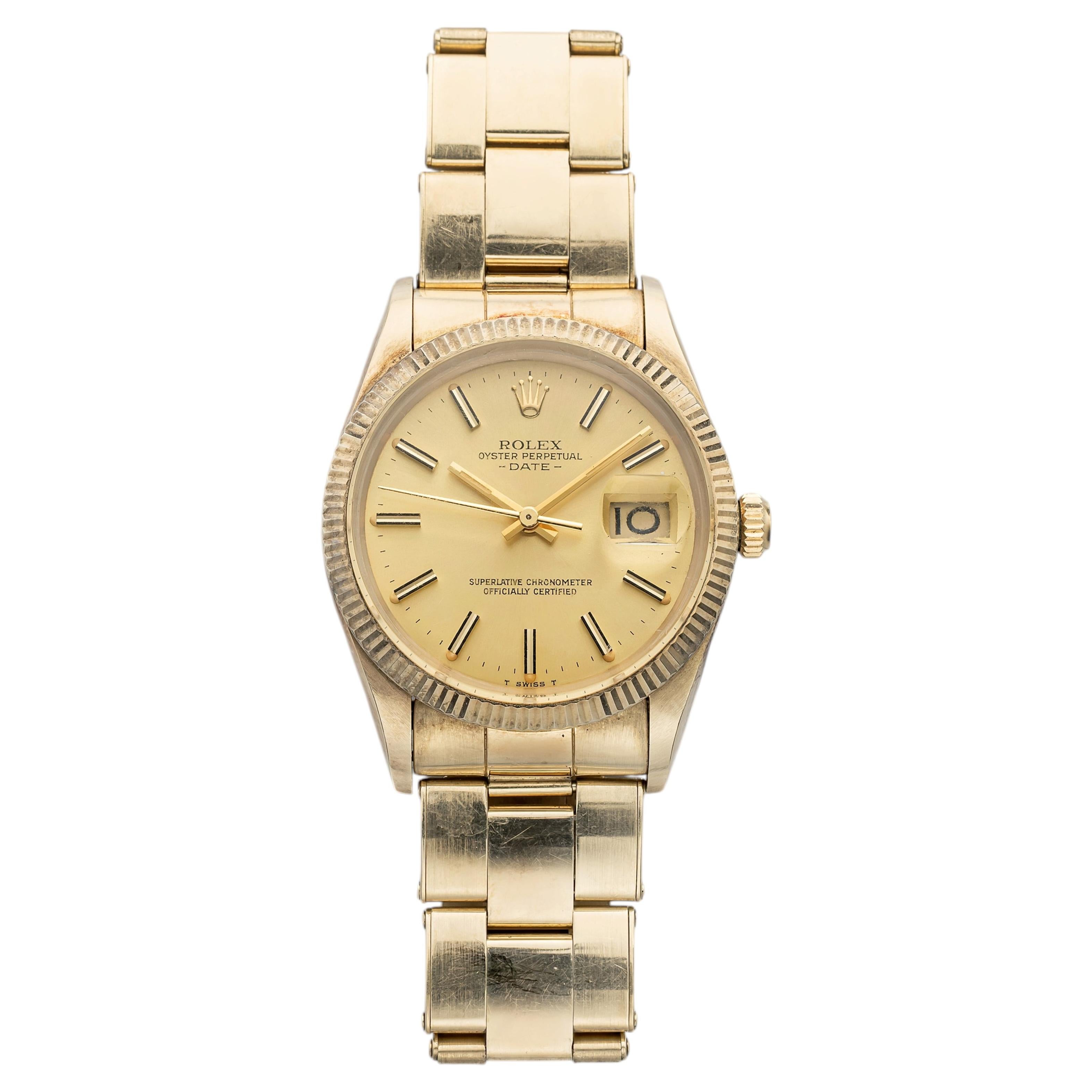 Vintage 1981 Rolex Oyster Perpetual Date 15037 14K YG Champagne Dial Auto 34mm