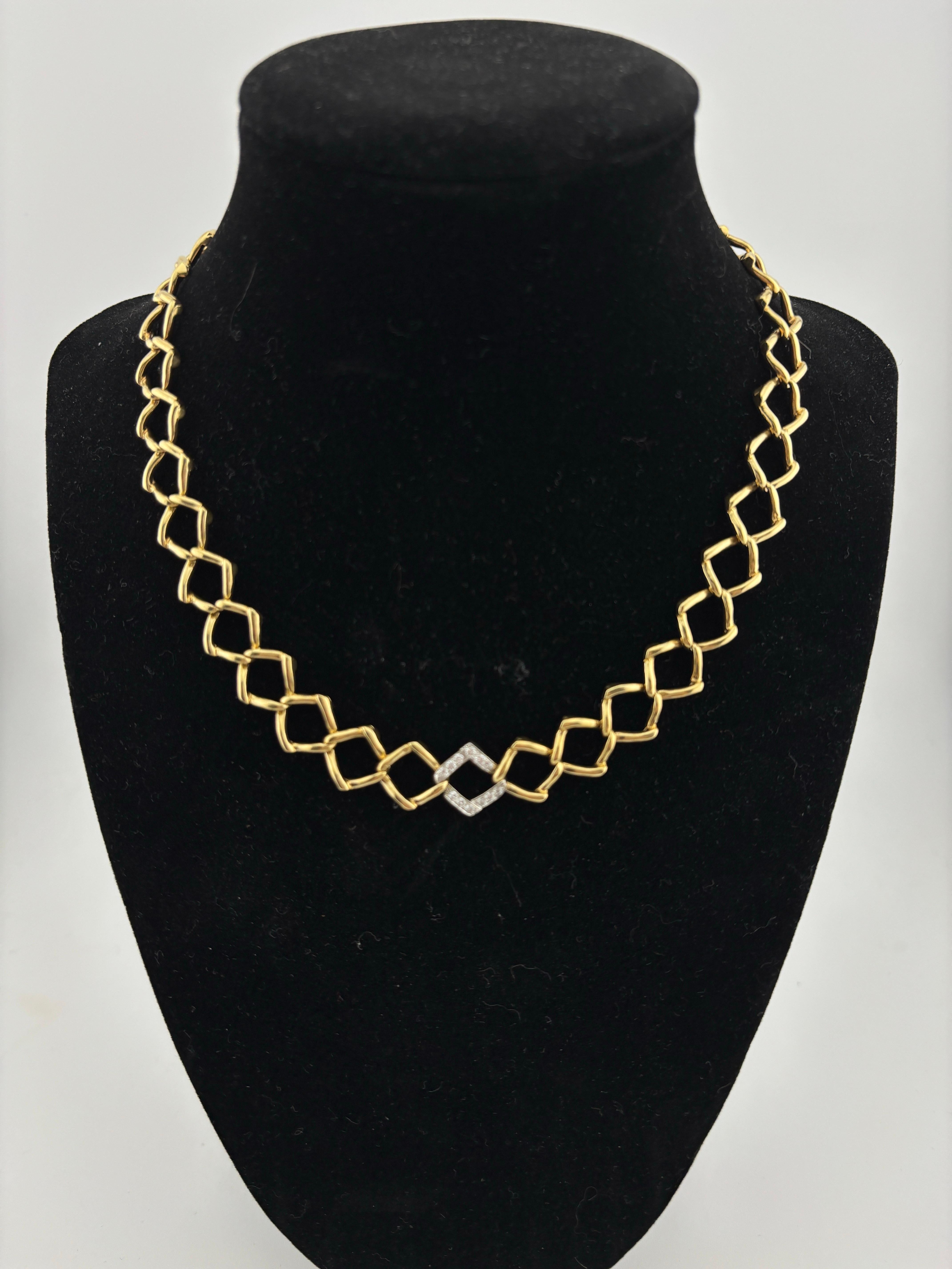 Round Cut Vintage 1981 Tiffany & Co. Paloma Picasso 18k Yellow Gold & Diamond Necklace For Sale