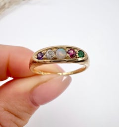 Vintage 1982 18ct Yellow Gold ADORE Amethyst, Diamond, Opal, Ruby & Emerald Ring