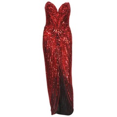 Vintage 1982 Bob Mackie Red Fully Beaded Dress Gown size US 4