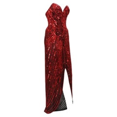 Vintage 1982 Bob Mackie Robe rouge entièrement perlée taille 4 US