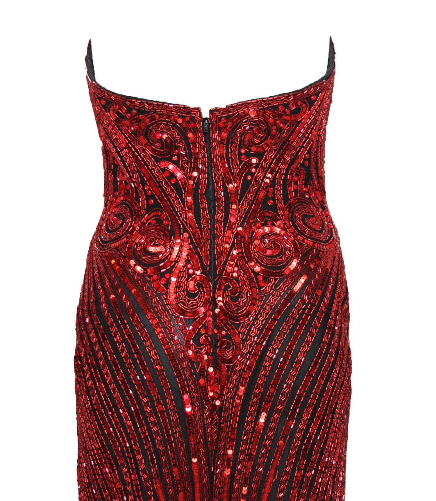 Vintage 1982 Bob Mackie Rot Voll Perlen Kleid Kleid Größe US 6 im Angebot 1