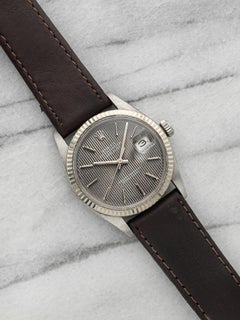 Vintage 1982 Rolex Datejust 16014 Steel Grey Tapestry Dial White Gold Auto 36mm