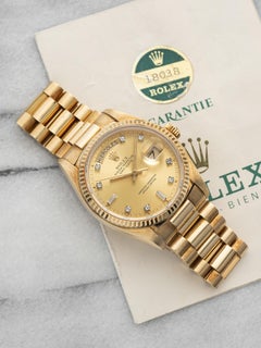 Vintage 1982 Rolex Day-Date 36 18038 YG Champagne Diamond Dial Auto 36mm