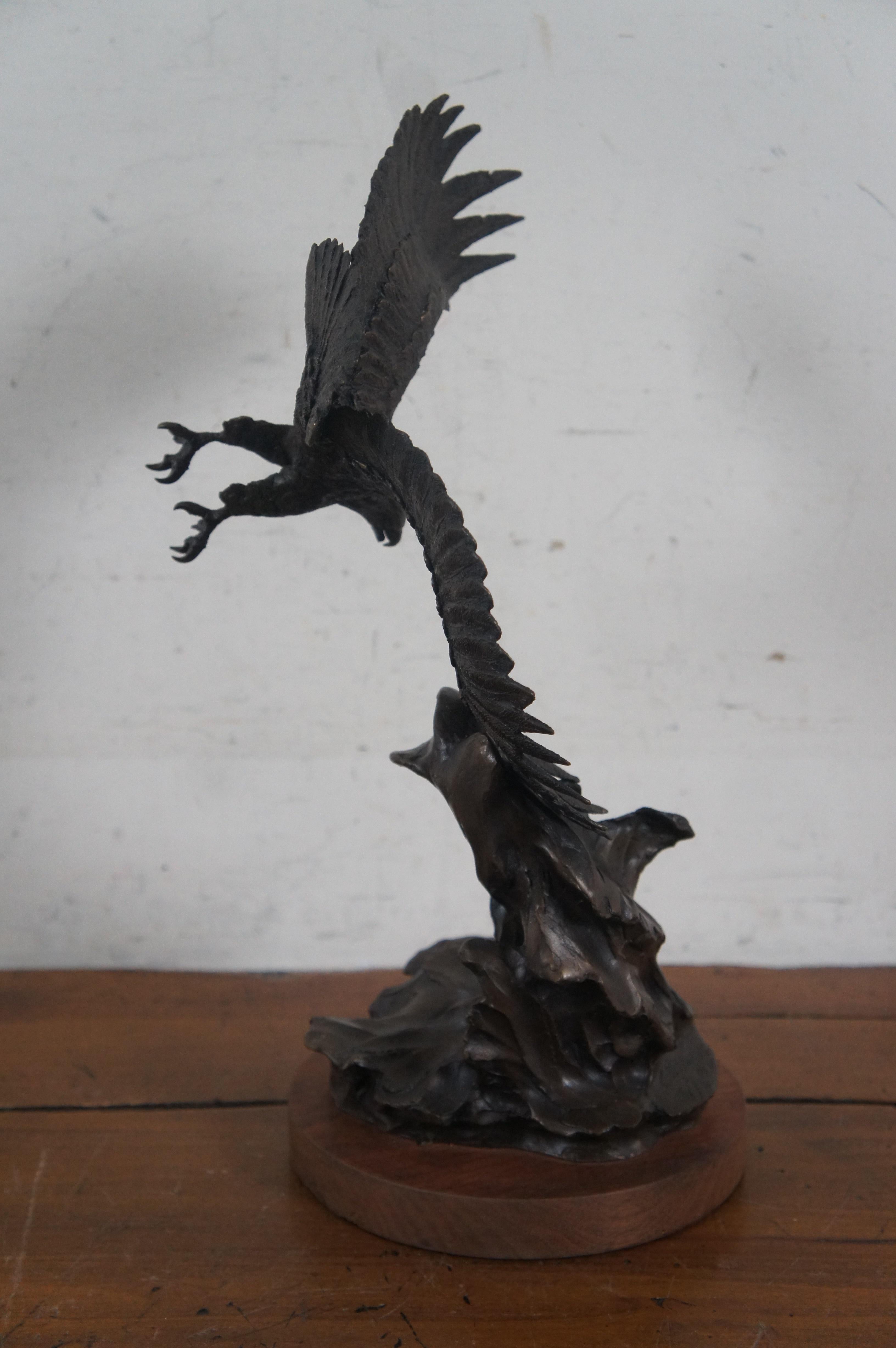 Late 20th Century Vintage 1983 Bronze American Bald Eagle Soaring Wings of Glory Sculpture 15