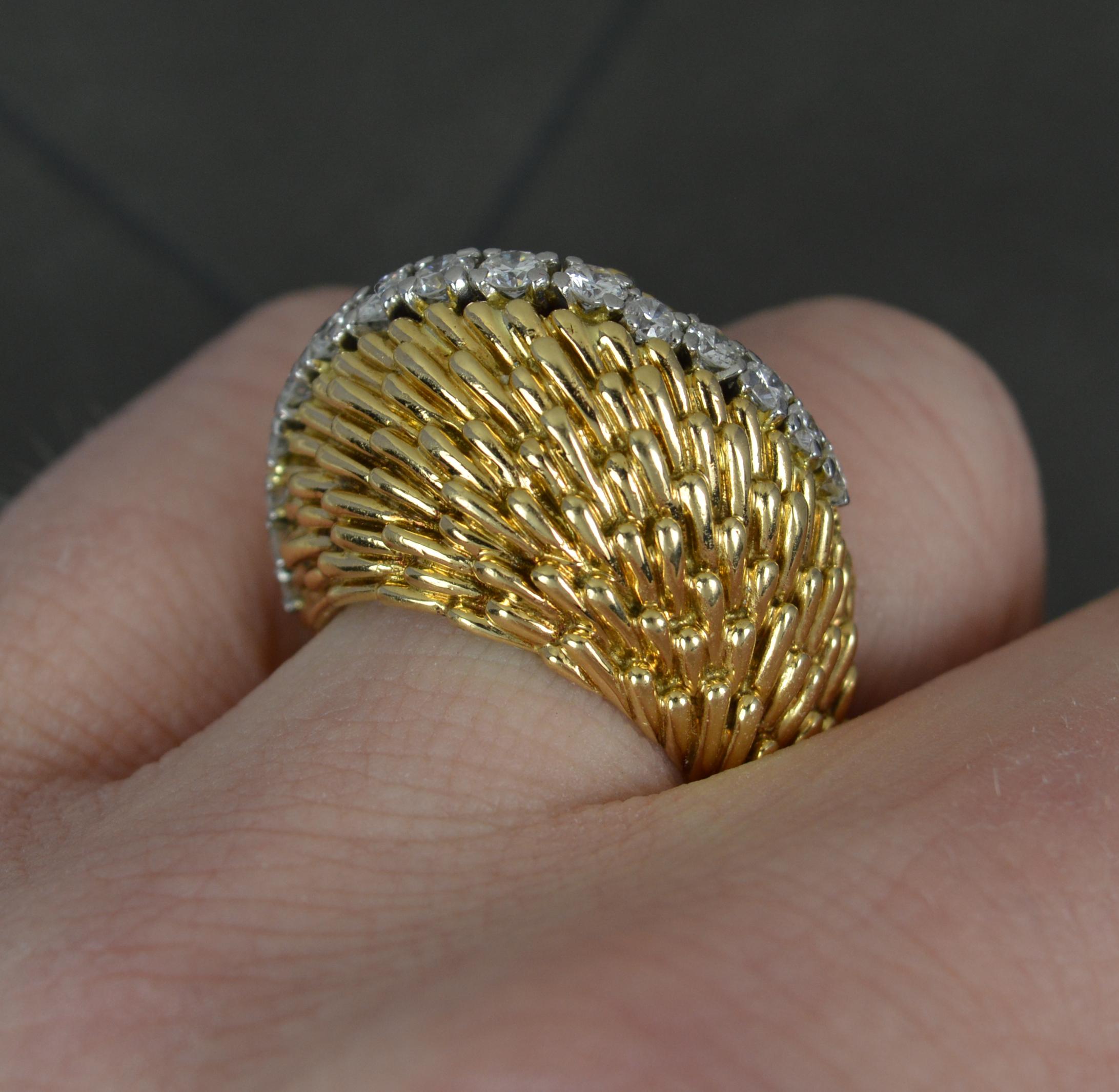 Round Cut Vintage 1983 KUTCHINSKY 18 Carat Gold and Diamond Bombe Cocktail Cluster Ring