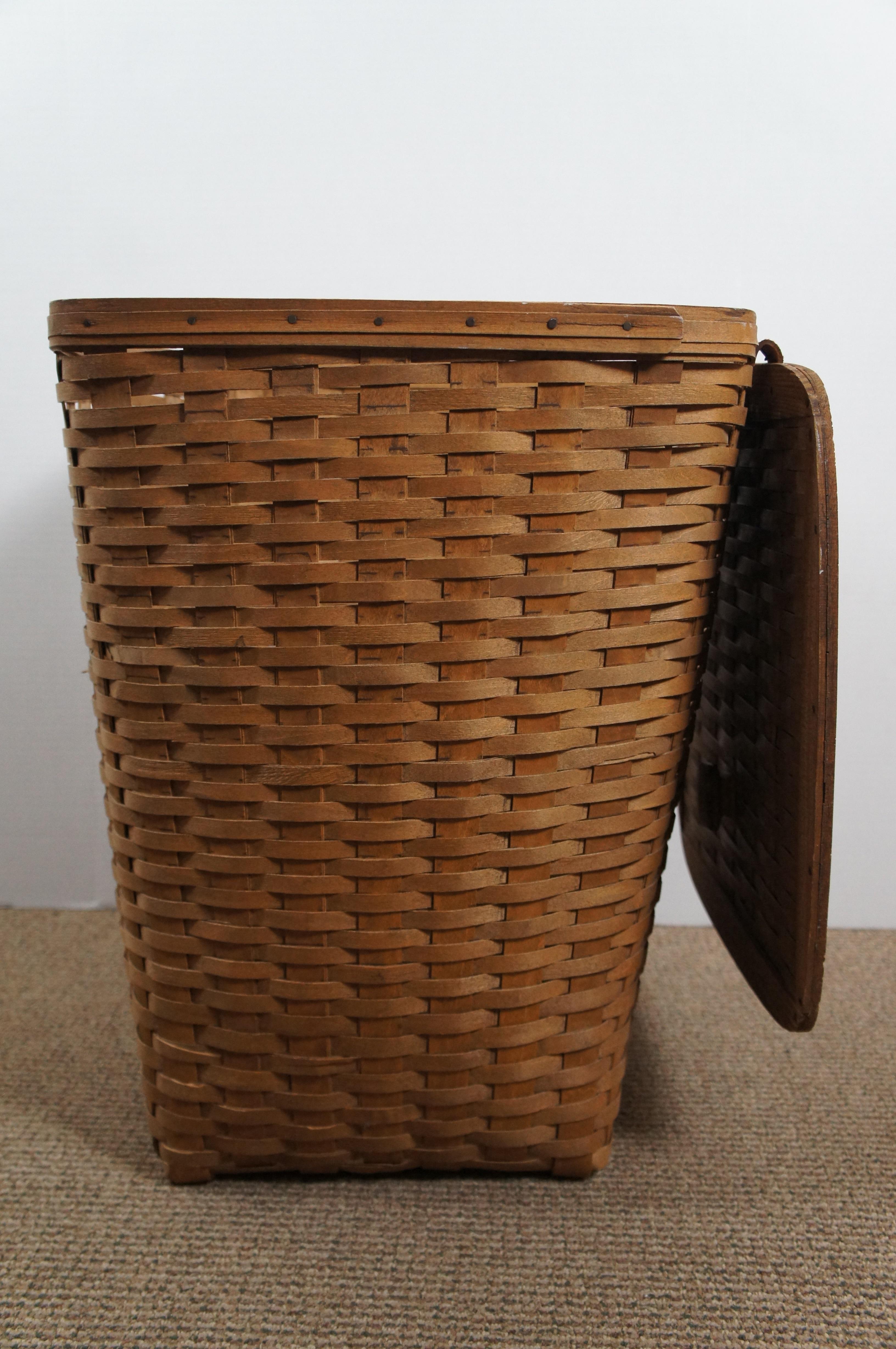 Rustic Vintage 1983 Longaberger Lidded Laundry Basket Clothes Hamper Trash Can 23”