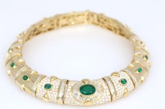 Vintage 1984 18K Gelbgold Smaragd & Diamant-Halskette, insgesamt 42 Karat
