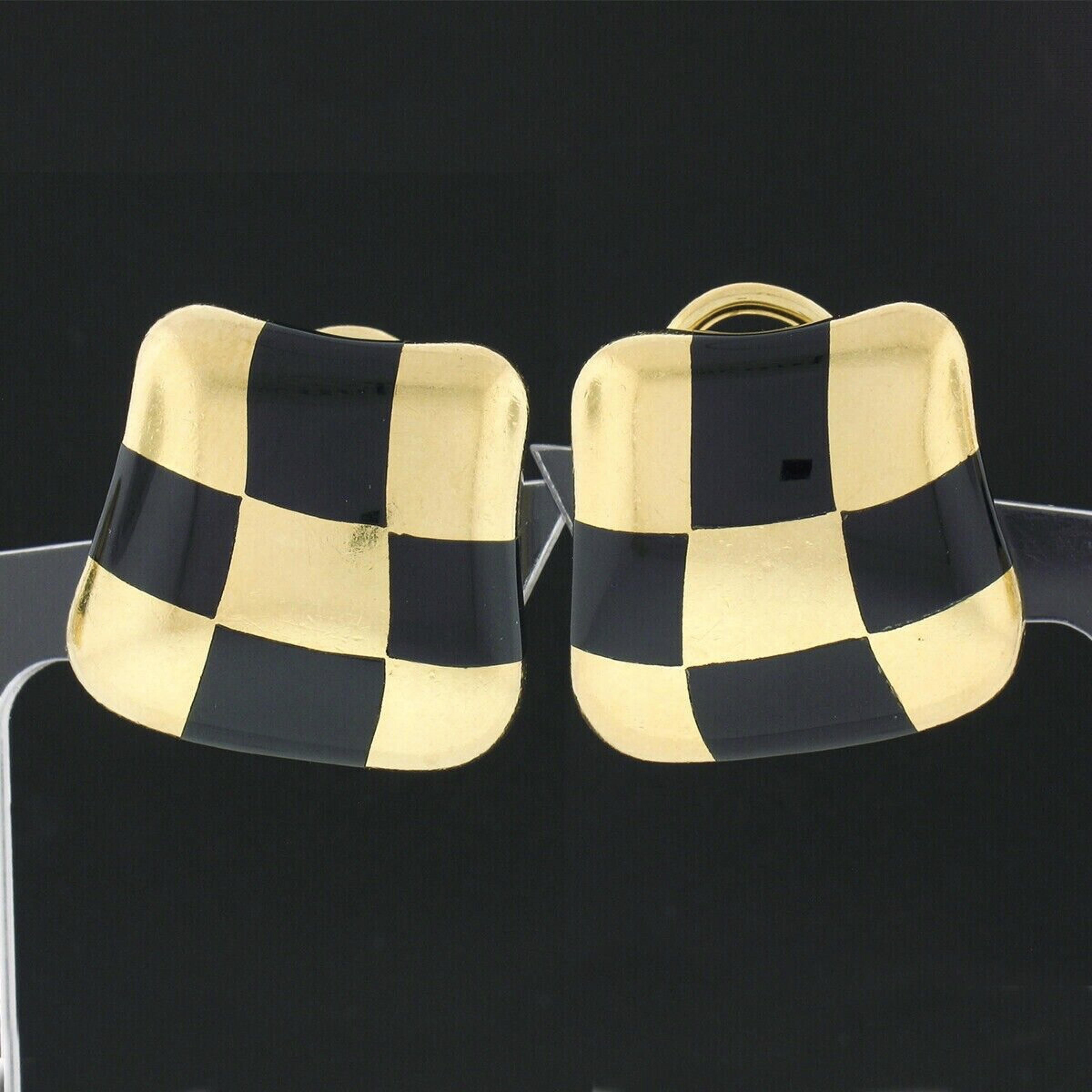 Vintage 1984 Angela Cummings 18k Gold Inlaid Black Onyx Checkerboard Earrings 1