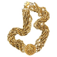 Vintage 1984 CHANEL Gold Toned Centaur Quadruple Chain Necklace 