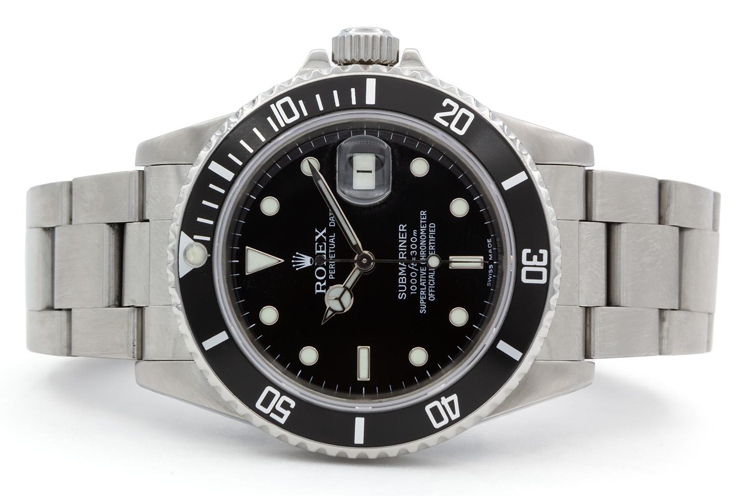 We are pleased to offer this Vintage 1984 Rolex Stainless Steel Submariner 16800. This classic and highly sought after Rolex sport watch features a 40mm stainless steel case, factory original black metal insert time-lapse bezel and factory original