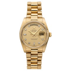 Vintage 1984 Rolex Day-Date 18K YG 18238 Auto Champagne Diamond 36mm