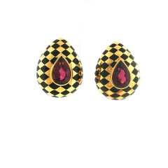 Vintage 1984 T&Co/Angela Cummings Rubellite and Onyx Checkerboard Earrings