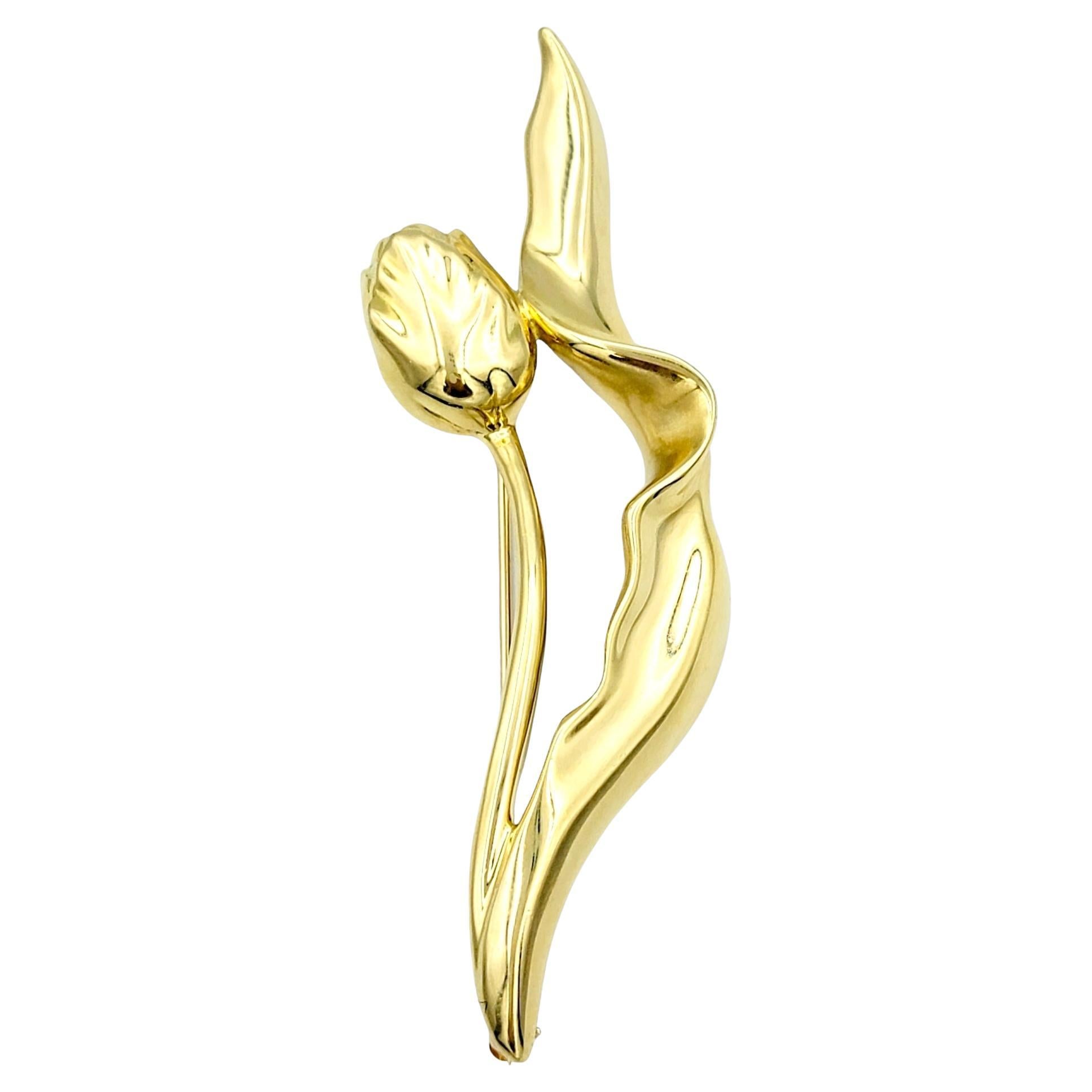 Vintage 1984 Tiffany & Co. Broche / Alfiler Tulipán de Oro Amarillo Pulido de 18 Kilates