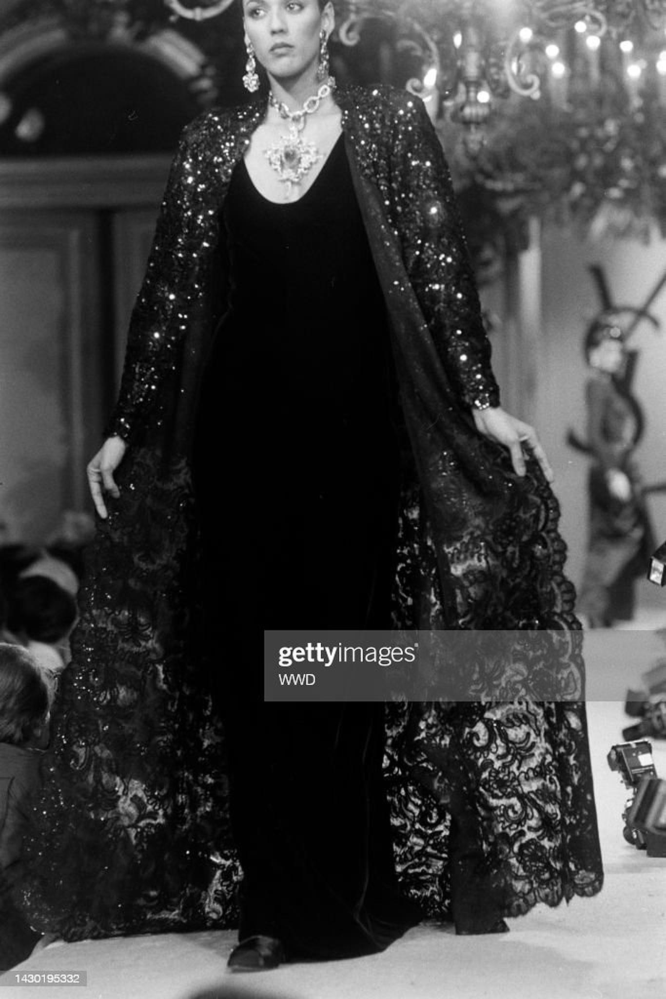 1984 Yves Saint Laurent Haute Couture Documented Sequin Satin Maxi Tuxedo Jacket For Sale 5