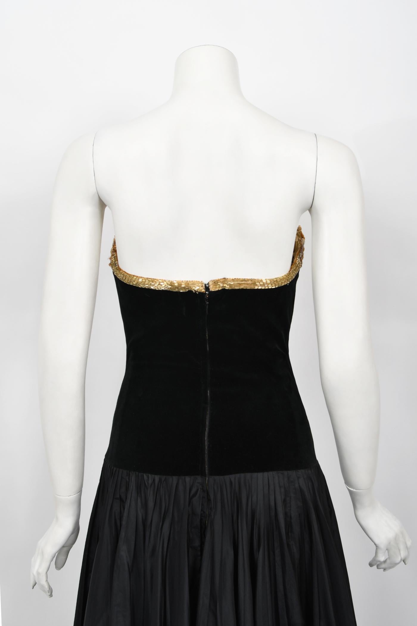 Vintage 1985 Chanel Documented Runway Metallic Beaded Black Silk Strapless Gown 13